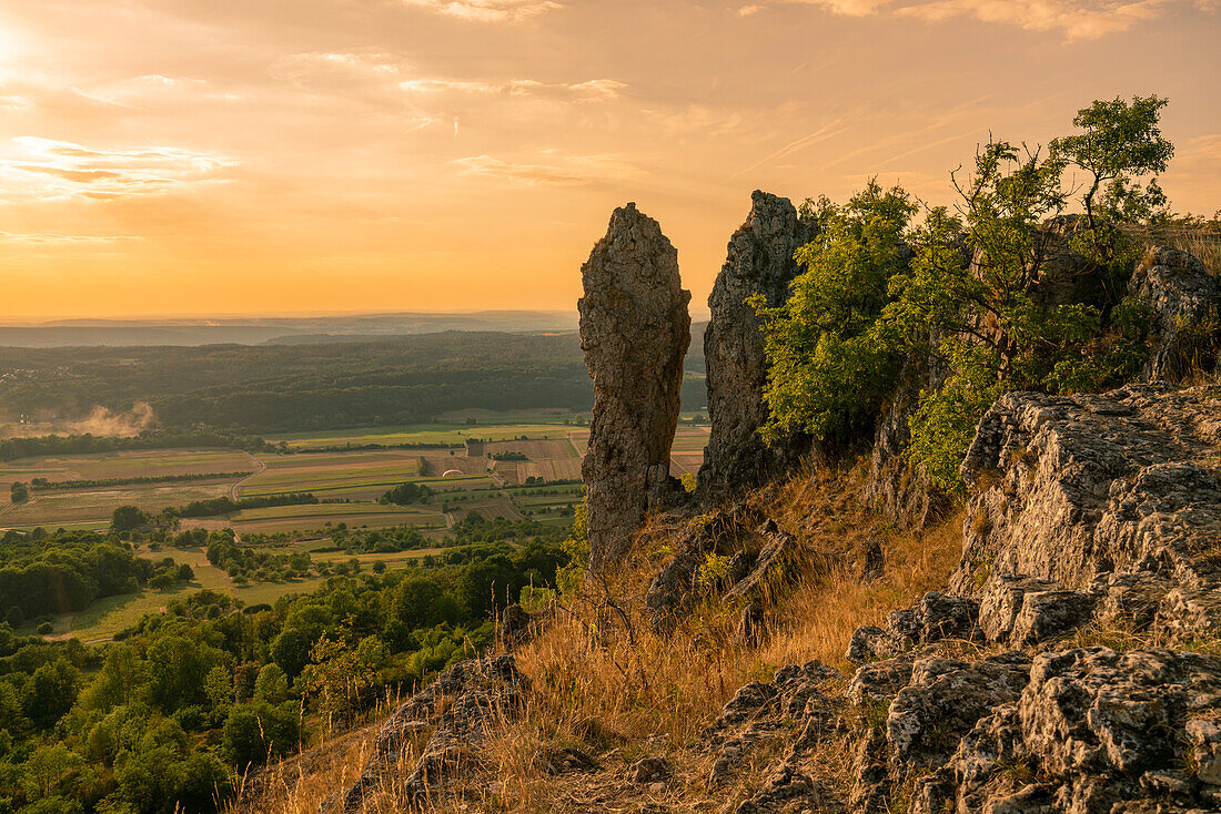 Dolomite rocks on Table Mountain Ehrenbürg or the &quot;Walberla&quot;, Franconian Switzerland Nature Park, Forchheim district, Upper Franconia, Franconia, Bavaria, Germany