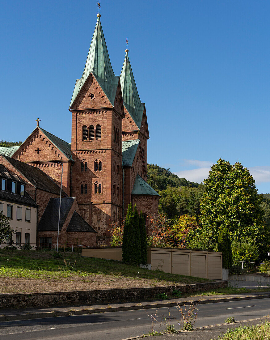 Former Benedictine abbey church, and current Catholic parish church of St. Michael and St. Gertraud in the municipality of Neustadt am Main, Main-Spessart district, Lower Franconia, Bavaria, Germany