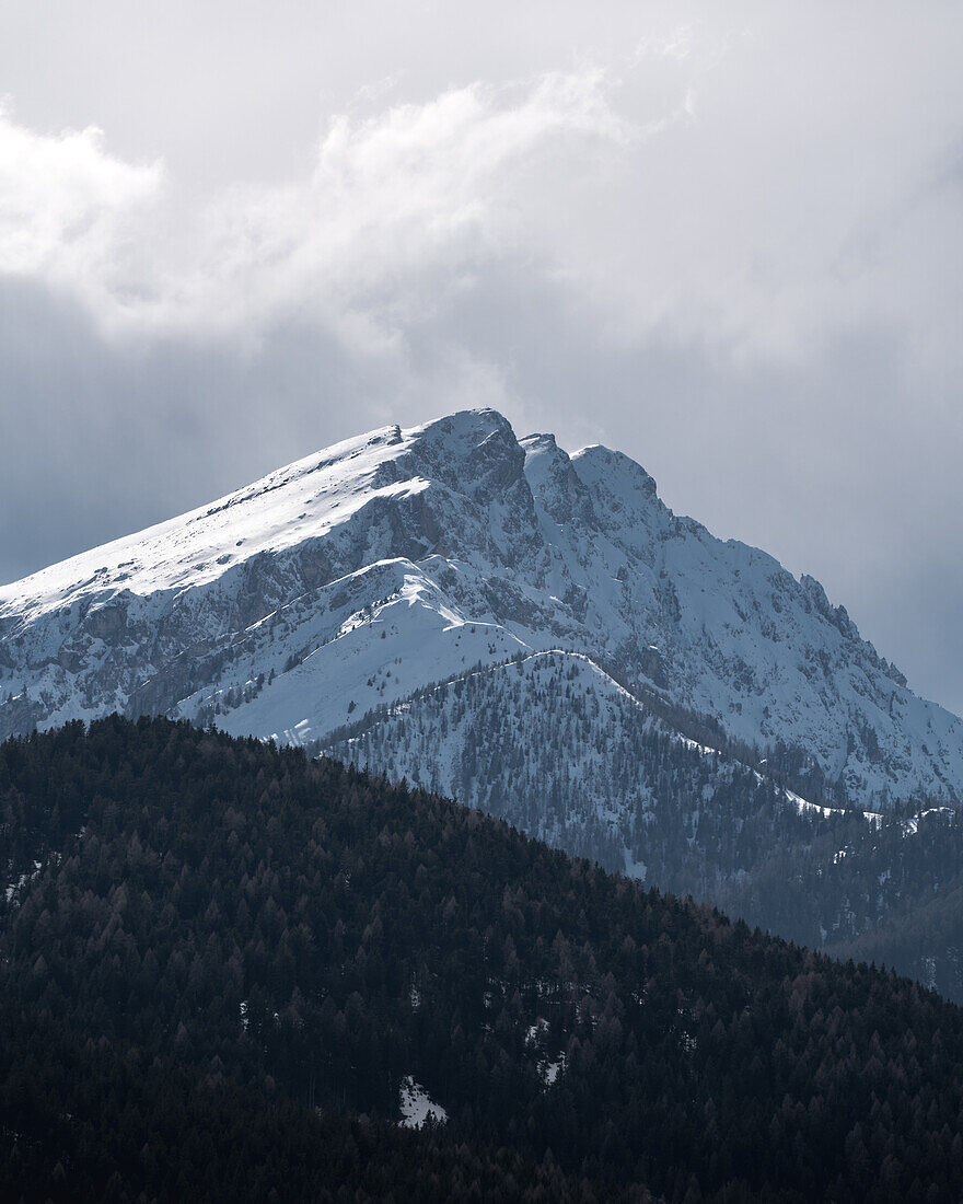 Snowy mountain peak in the Dolomites, Toblach, South Tyrol