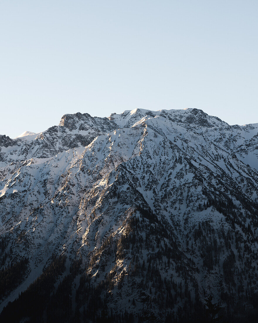 Sunrise in the wintry mountains of the Allgäu Alps, Oberjoch, Germany