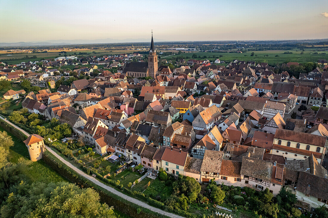 Bergheim seen from the air, Alsace, France