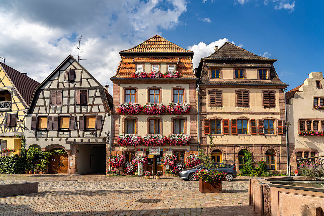 Half-timbered houses at the Place du Docteur Pierre Walter in Bergheim, Alsace, France