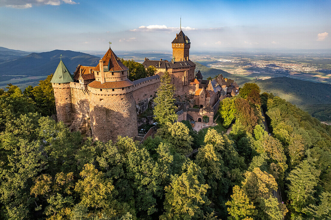 The High Koenigsbourg Chateau du Haut-Koenigsbourg seen from the air, Orschwiller, Alsace, France