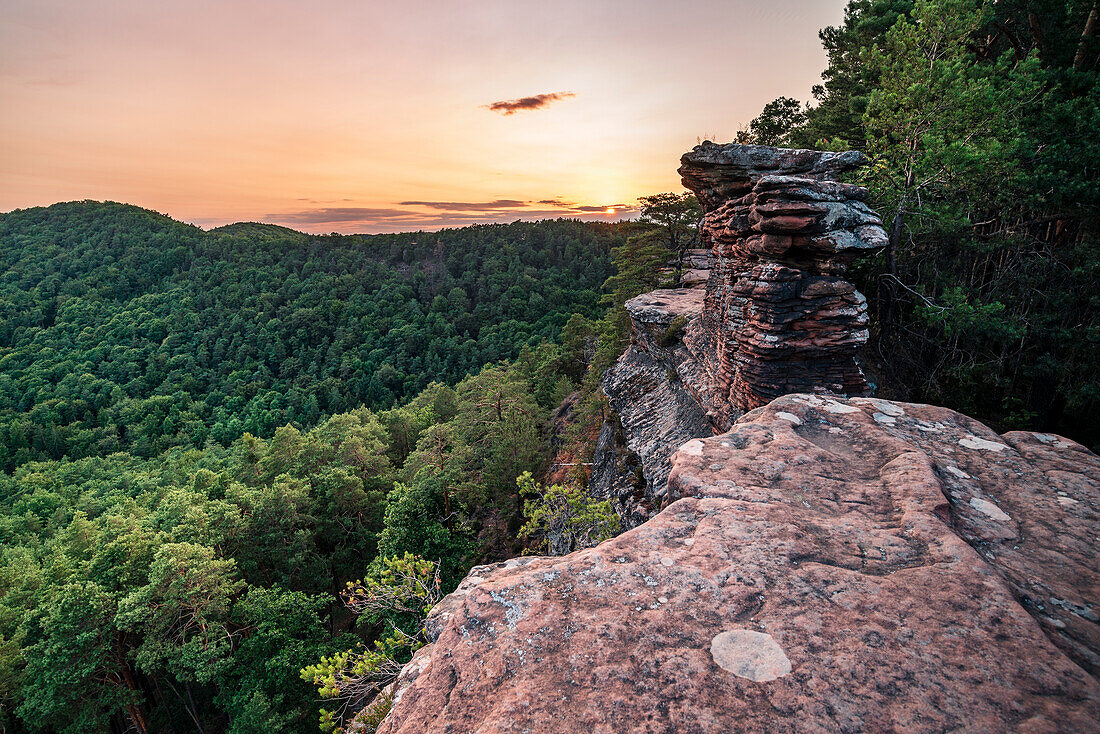 View to the west from Rötzenfels, Gossersweiler-Stein, Palatinate Forest, Rhineland-Palatinate, Germany