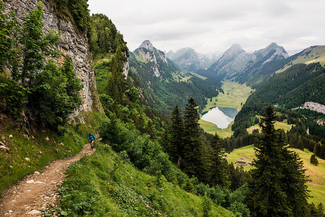 Steep mountains and clouds, Hoher Kasten, Saxer Lücke, Alpstein, Appenzell Alps, Canton of Appenzell Innerrhoden, Switzerland