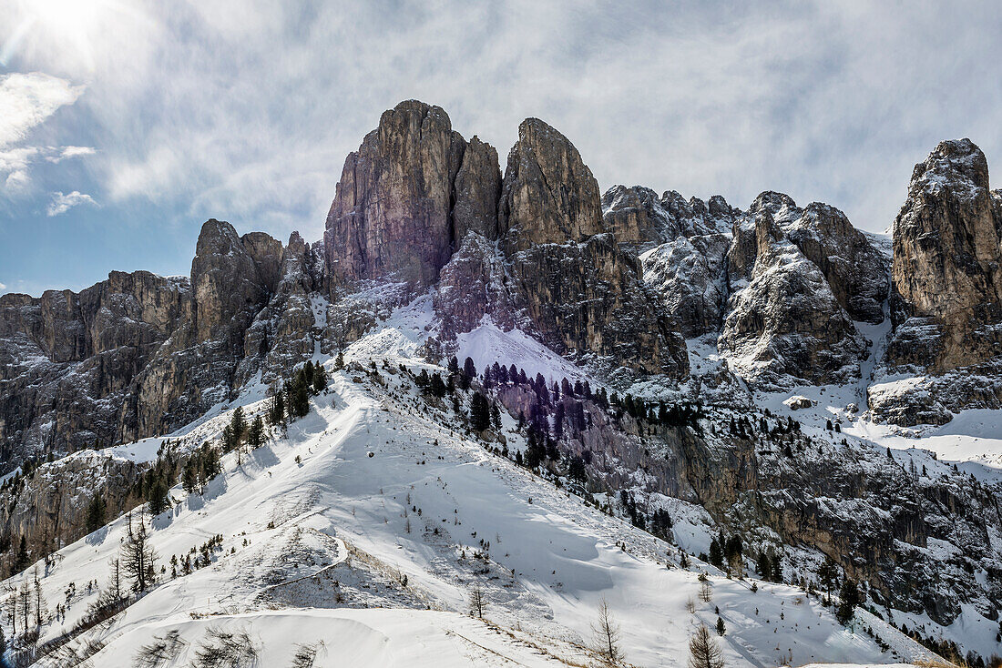 Snow-covered mountains, winter, Val Gardena, Val Gardena, Dolomites, South Tyrol, Italy