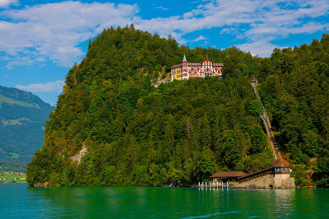 The Historical Grandhotel Giessbach on the Mountain Side on Lake Brienz in Bern Canton, Switzerland.