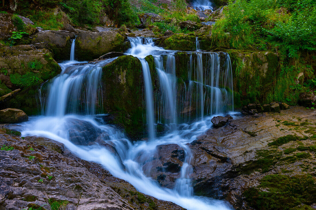 The Giessbach Waterfall on the Mountain Side in Long Exposure in Brienz, Bern Canton, Switzerland.