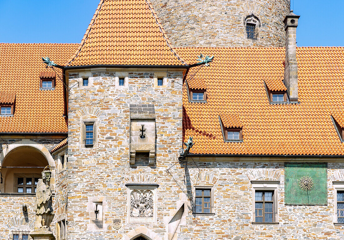 Facade detail of the Inner Bouzov Castle in Moravia in the Czech Republic
