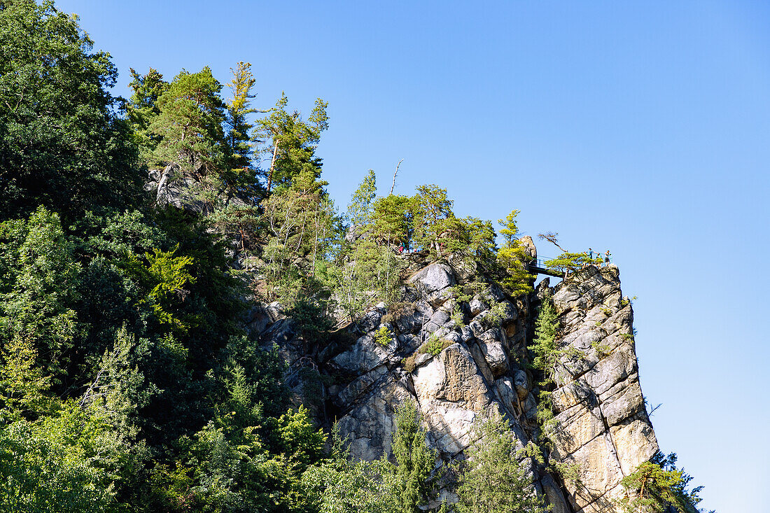 Rock formations and viewpoint on the hiking trail to the Pantheon in the Bohemian Paradise in Malá Skála in West Bohemia in the Czech Republic