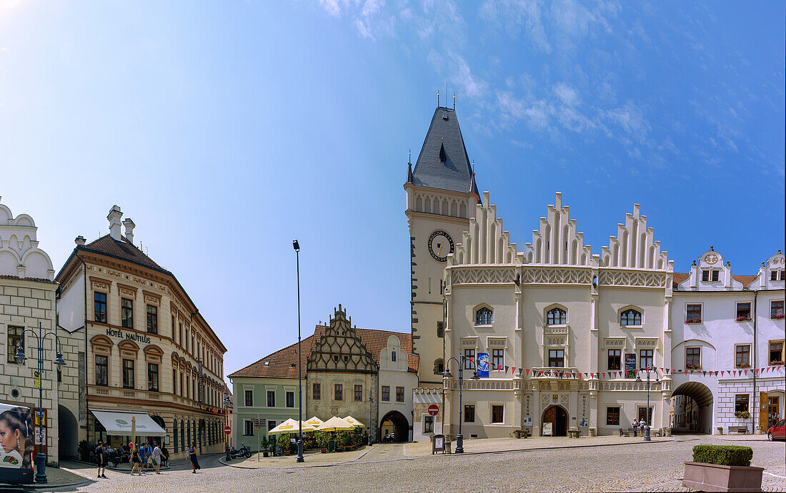 Žižka Square with Škoch House and Town Hall in Tabor in South Bohemia in the Czech Republic
