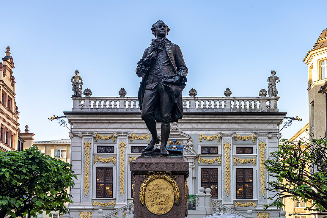 The Goethe Monument on the Naschmarkt in front of the Old Stock Exchange in Leipzig, Saxony, Germany