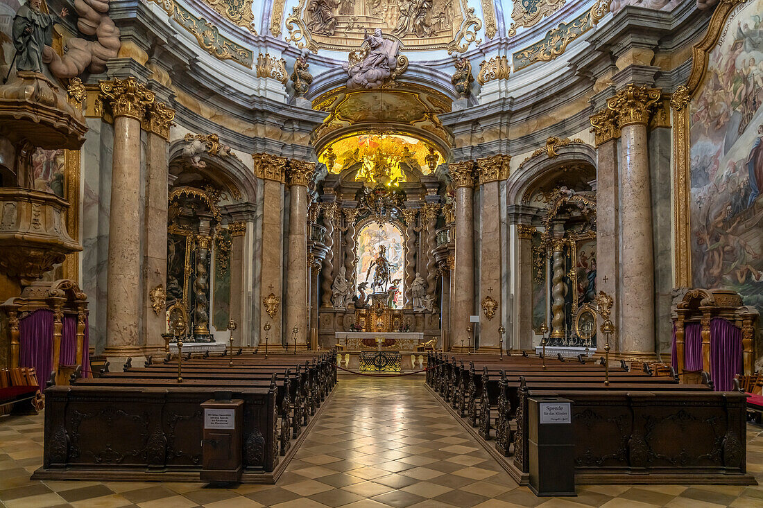 Interior of the monastery church of St. Georg Weltenburg near Weltenburg, Bavaria, Germany