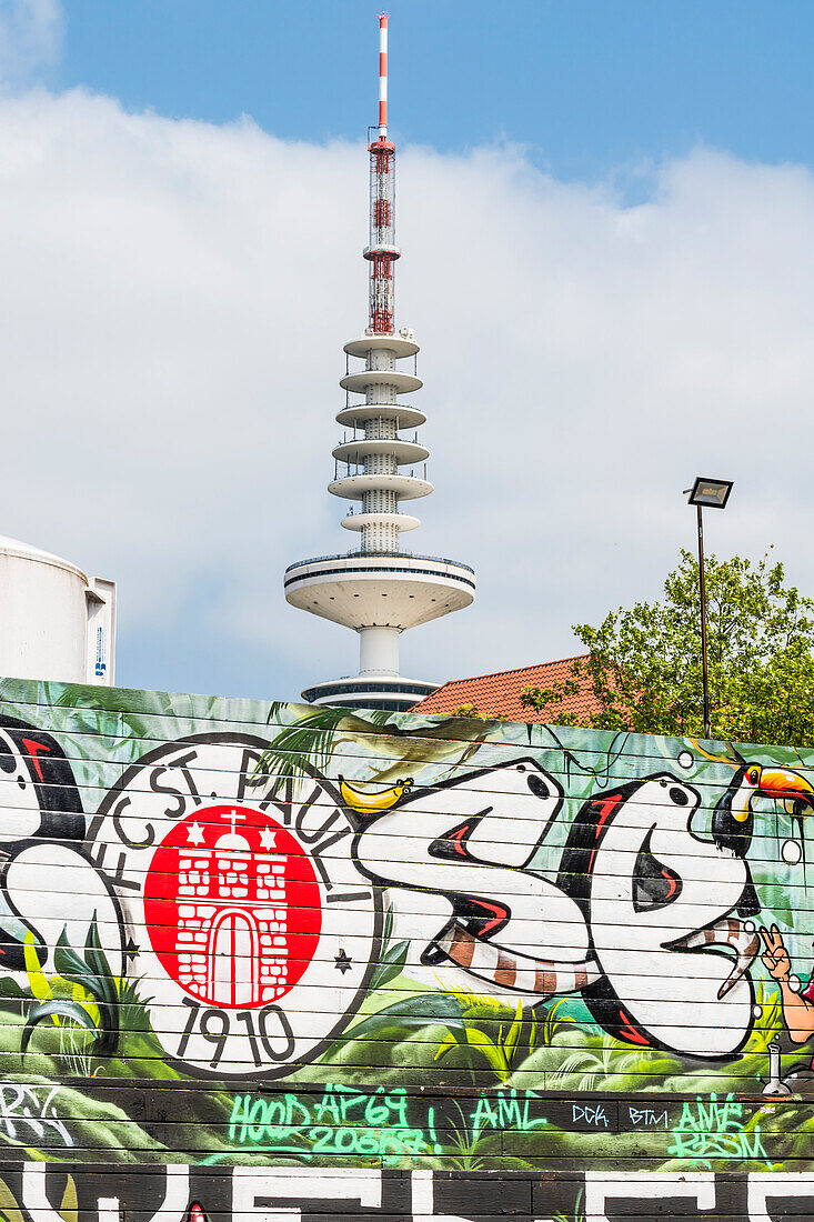 TV tower and St. Pauli logo, St. Pauli, Hamburg, Germany