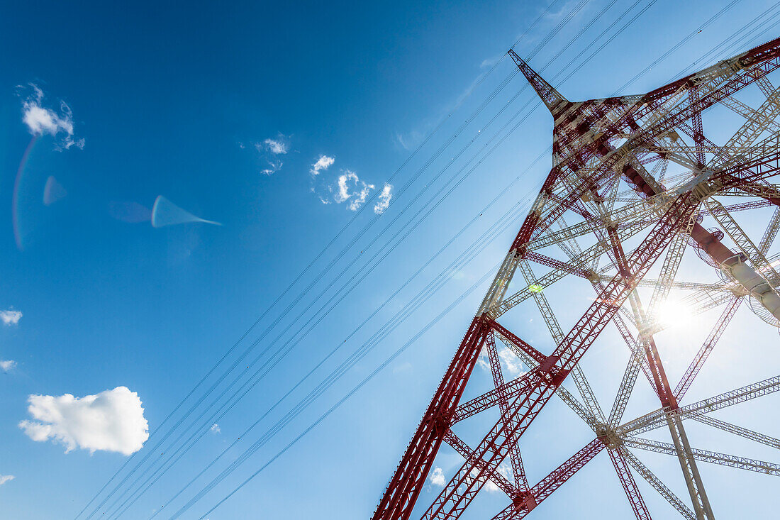 Overhead line pylon, electricity pylon, Wedel, Schleswig-Holstein, Germany