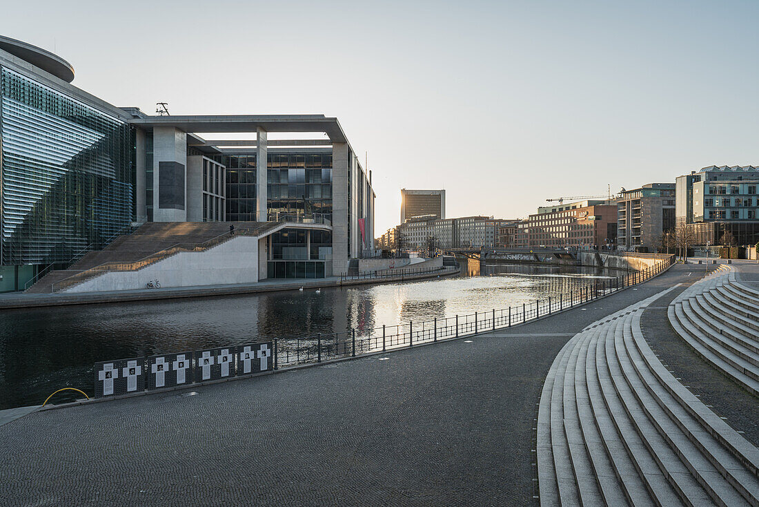 Sunrise over the government district in Berlin, Germany.