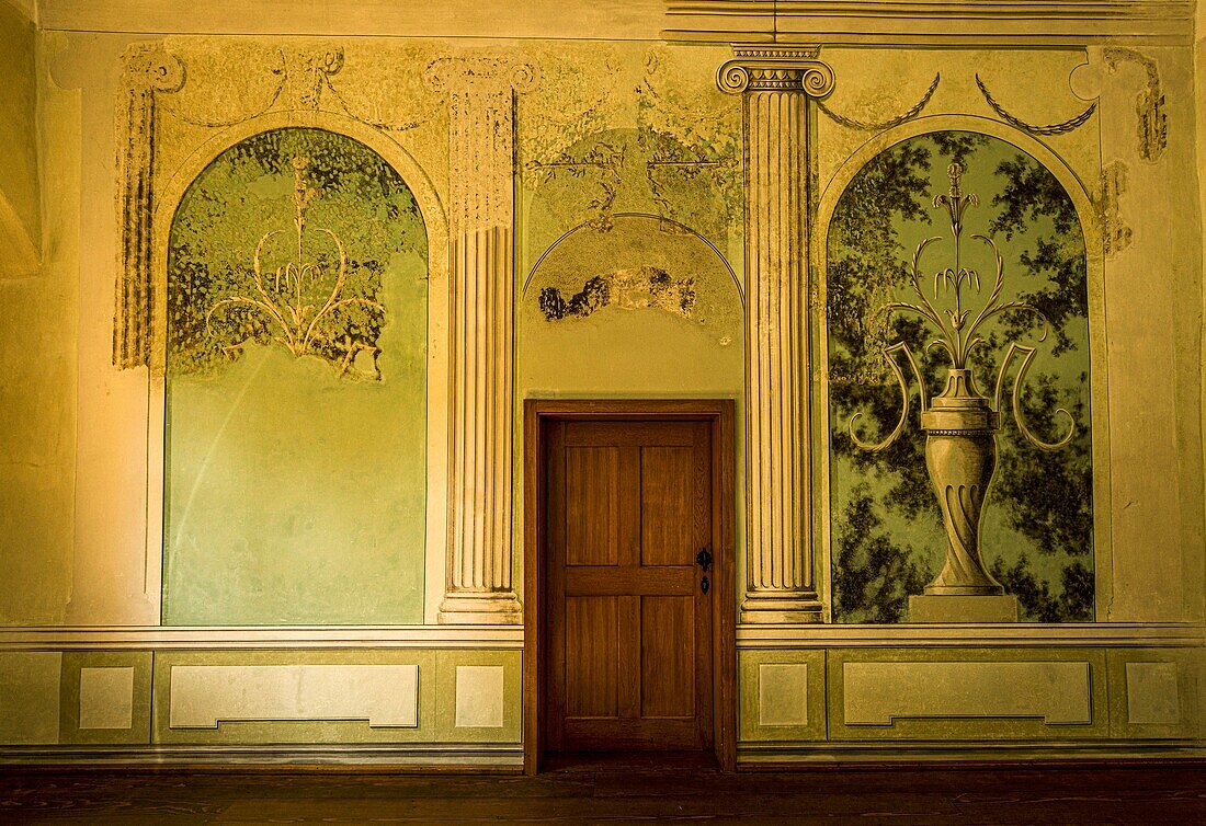 Reconstructed wall decoration in the &quot;Green Salon&quot; of the Renaissance Klaffenbach Castle, Chemnitz, Saxony, Germany