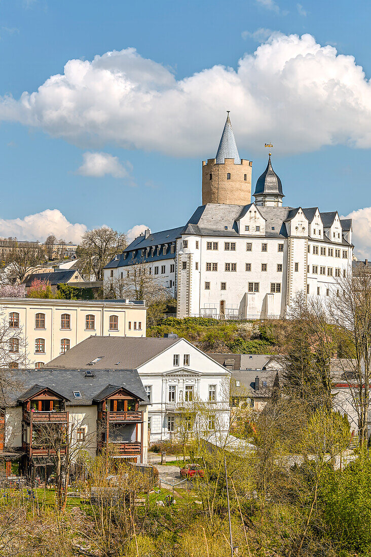 Aussicht auf Schloss Wildeck in Zschopau, Sachsen, Deutschland 