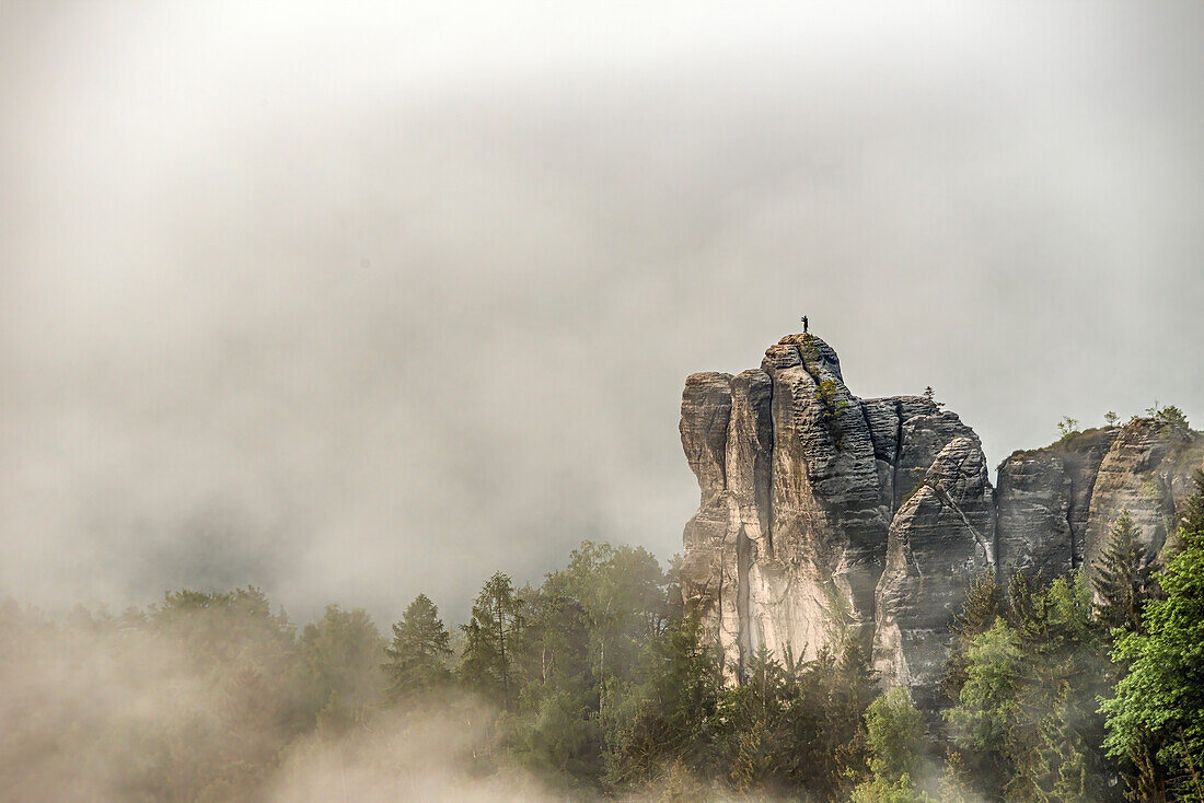 Distant view of the Mönchfelsen in Saxon Switzerland, Saxony, Germany