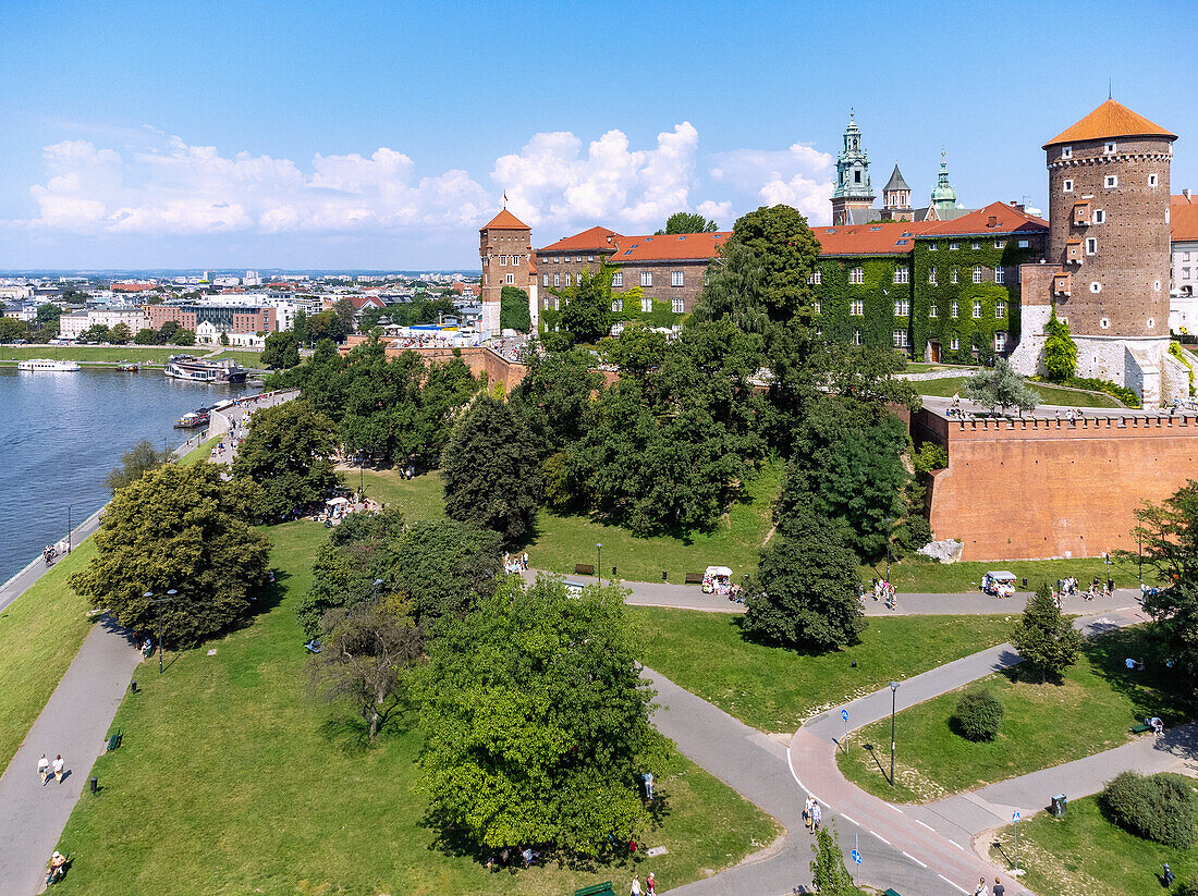 Wawel Plateau (Wzgórze Wawelskie) with defensive towers and bastions in the old town of Kraków in Poland