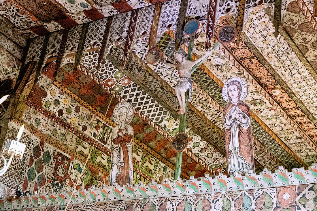 Painted entablature in the interior of the Archangel Michael Church (Kościoł św. Michała Archanioła) in Dębno Podhalańskie in Lesser Poland in Poland