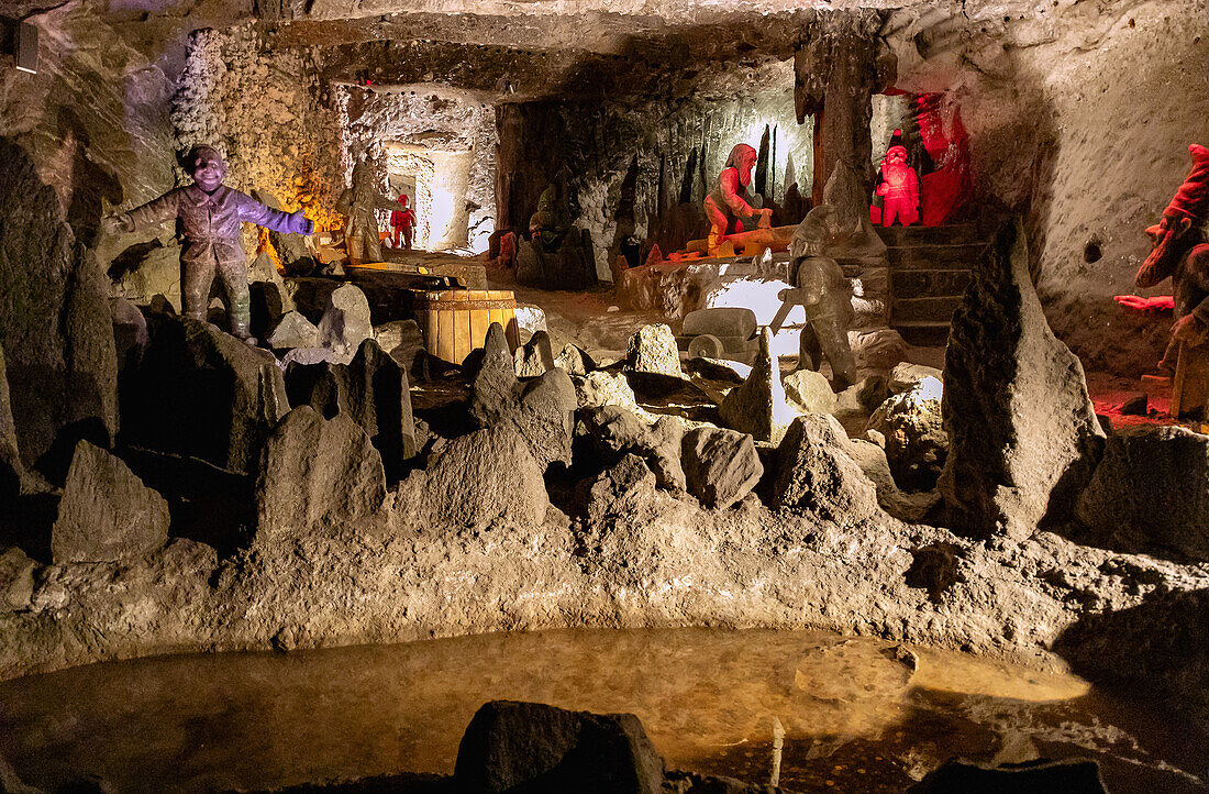 Salt gnomes at the bottom of the Kunegunda shaft in the Wieliczka Salt Mine (Kopalni Soli Wieliczka) in Wieliczka in Lesser Poland in Poland