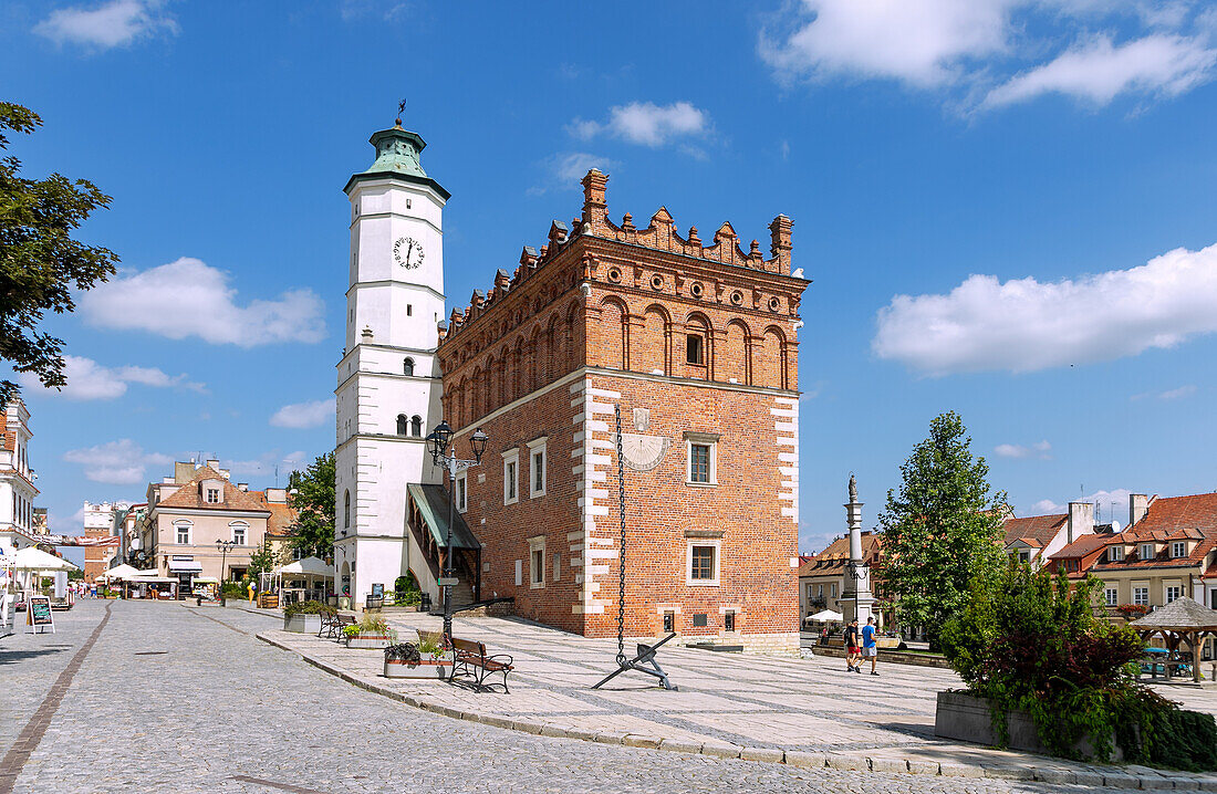 Rynek mit Rathaus (Ratusz) in Sandomierz in der Woiwodschaft Podkarpackie in Polen
