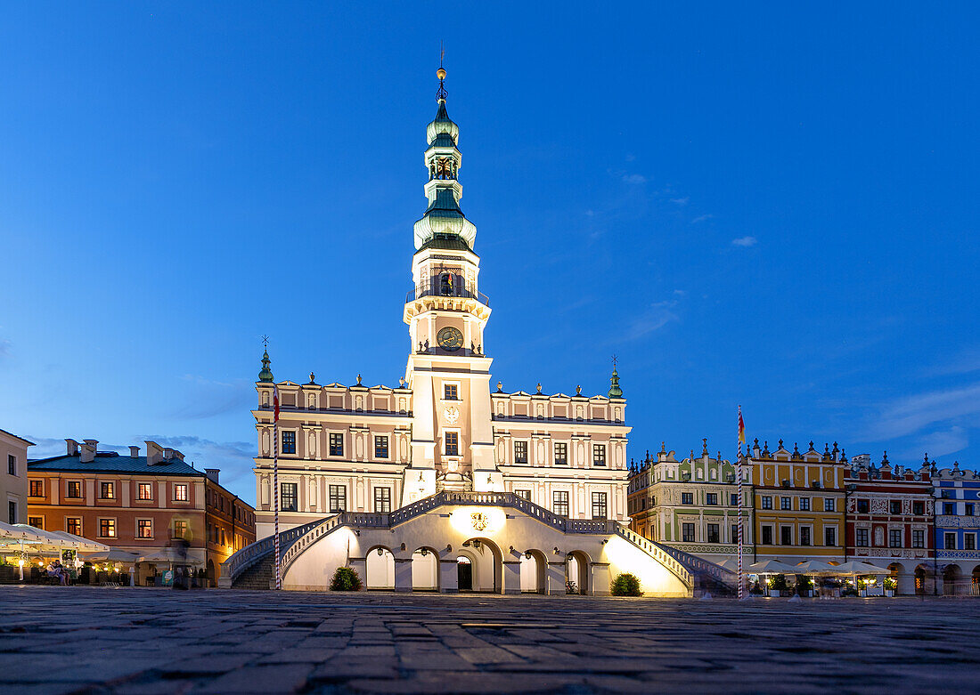 Town Hall (Ratusz) and Armenian Houses (Kamienice Ormiańskie) at Rynek Wielki in Zamość in Lubelskie Voivodeship of Poland