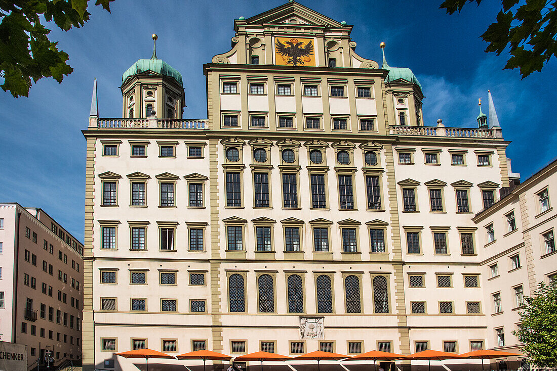 Augsburg, Elias Holl Platz, der Erbauer des Rathauses, 1620, die Rathaus Rückseite, romantische Straße, Bayern, Deutschland