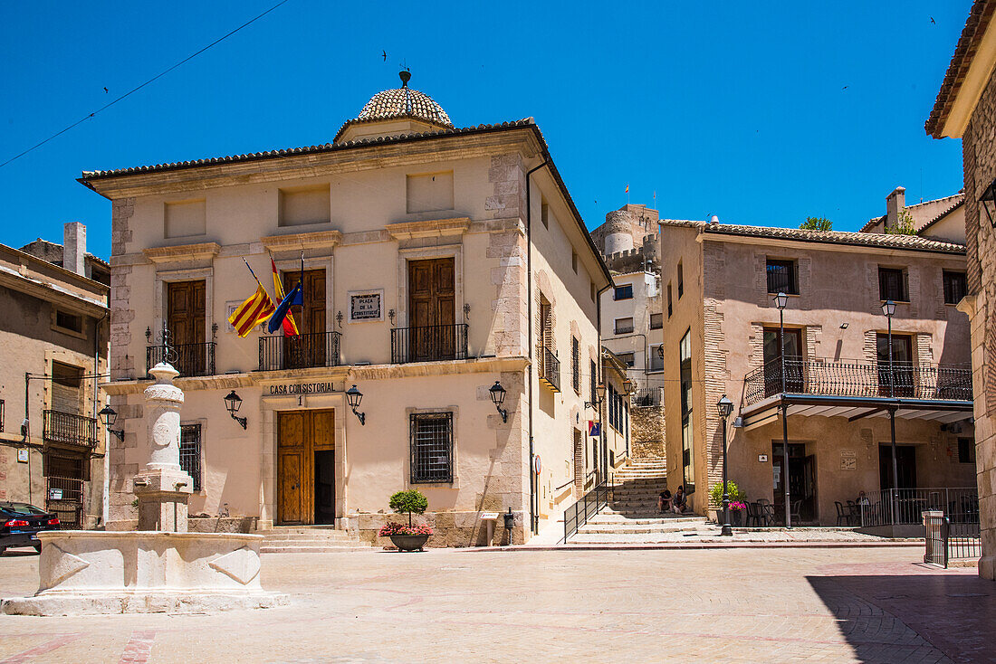 Castilio de Atalaya, built around 1700 with the town hall, in the center of Biar, under the castle, Atalaya, Alicante province, Spain,