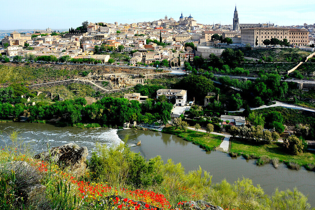 Toledo, capital of Spain in the Middle Ages, with a large cathedral, Sao Thome church and historic old town on the Tajo river