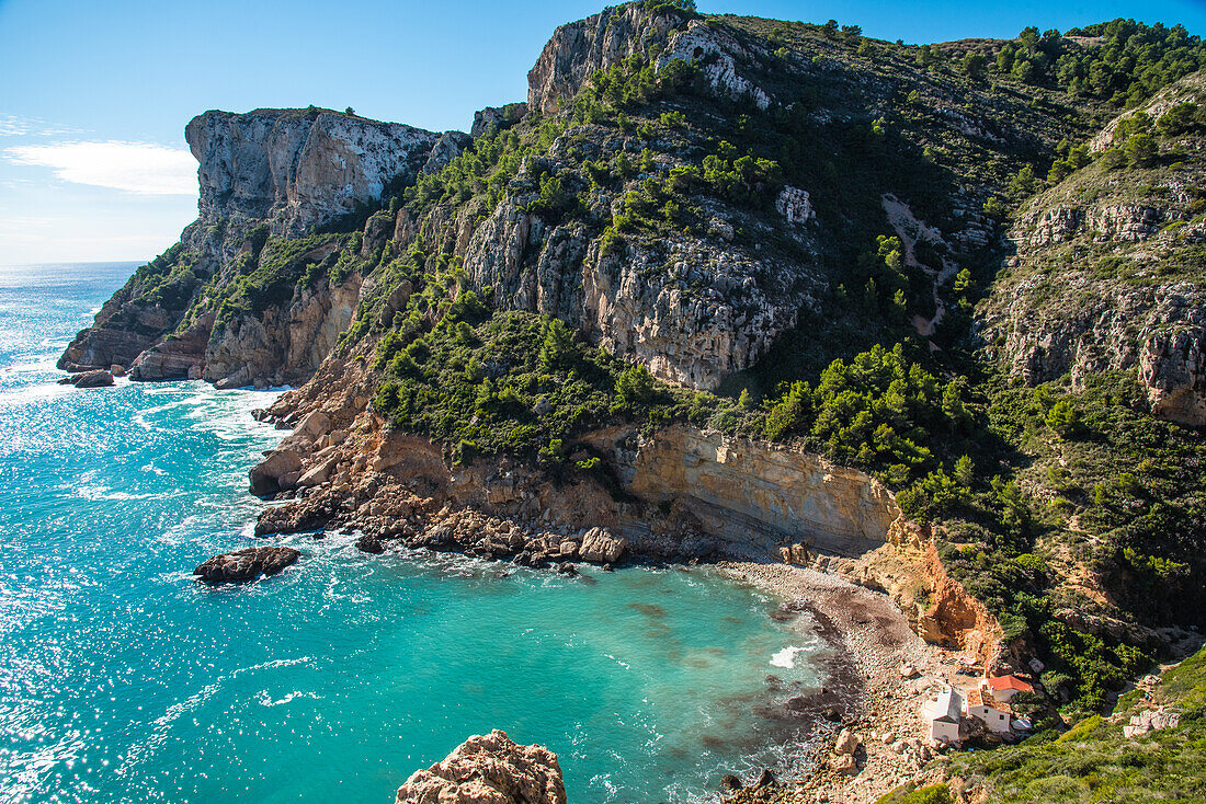 Schmugglerweg, 6 Kilometer, circa 60 Meter über dem Meer, entlang der Steilküste von Moraira zur Bucht von Cala Moraig von Teulada, Costa Blanca, Spanien