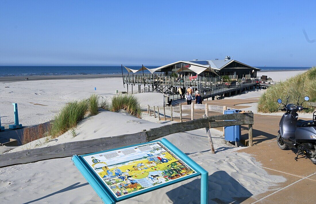 Beach bar on Nes beach on the island of Ameland, Friesland, Netherlands