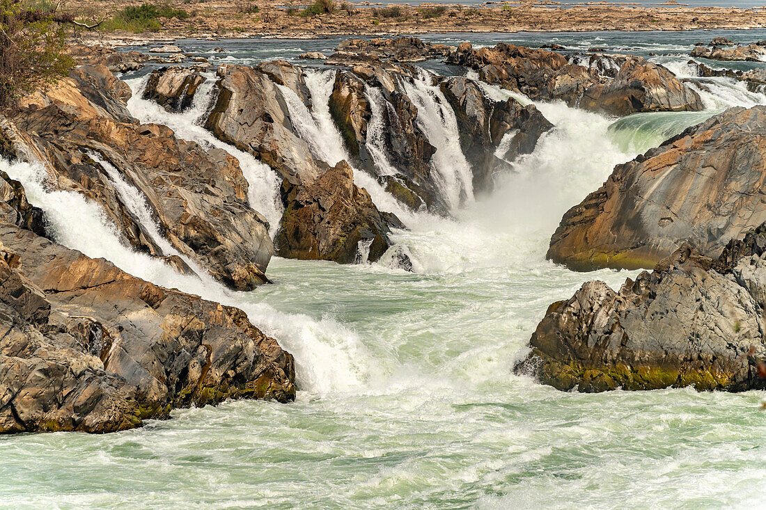 Die Mekongfälle Nam Tok Khon Phapheng, Si Phan Don, Provinz Champasak, Laos, Asien