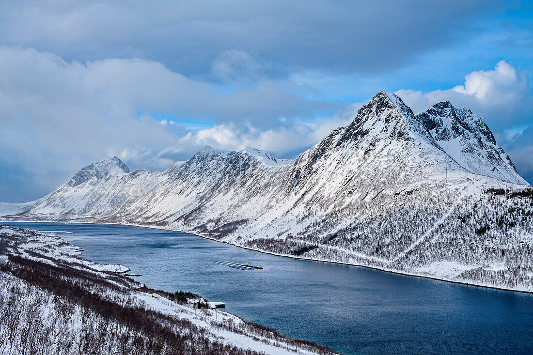 Blick auf Gryllefjord, Senja, Troms og Finnmark, Norwegen