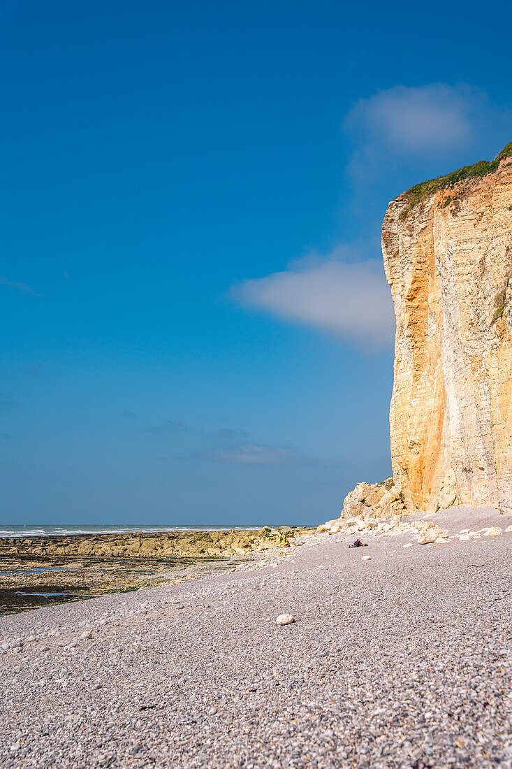 Strand an der Steilküste aus Kreidefelsen in der Normandie, Frankreich