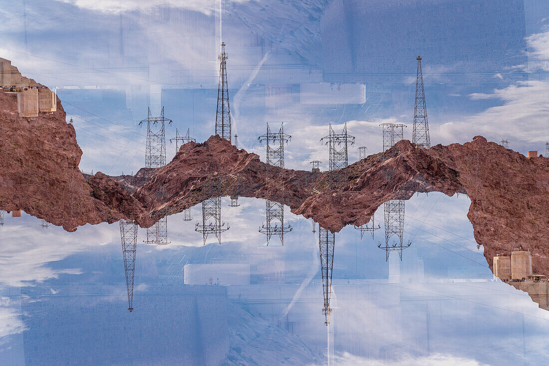 Double exposure of the Hoover Dam power plant in Boulder City, Arizona