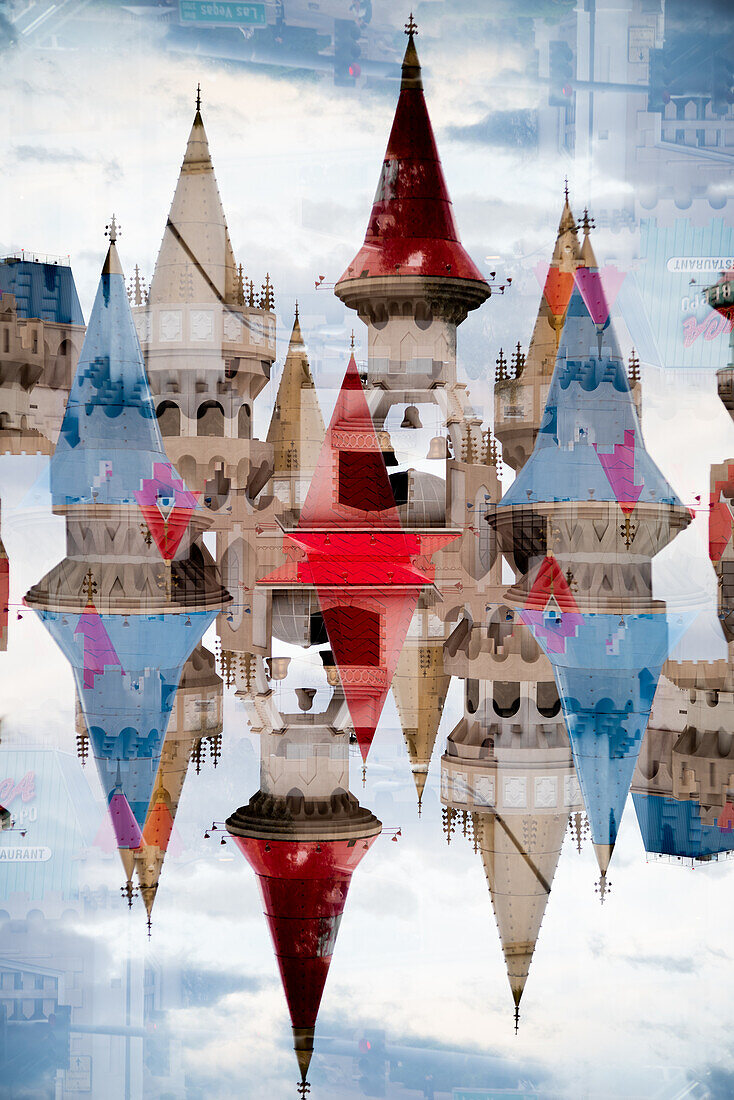 Double exposure of the Excalibur hotel on the Strip in Las Vegas, Nevada.