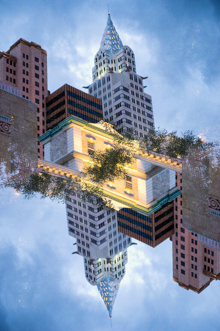 Double exposure of the New York New york hotel on the Strip in Las Vegas, Nevada.