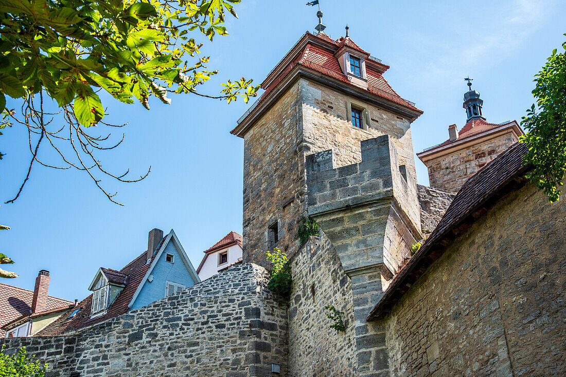 City wall in Rothenburg ob der Tauber, Middle Franconia, Bavaria, Germany