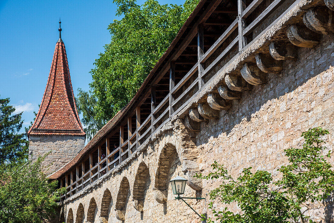 City wall in Rothenburg ob der Tauber, Middle Franconia, Bavaria, Germany