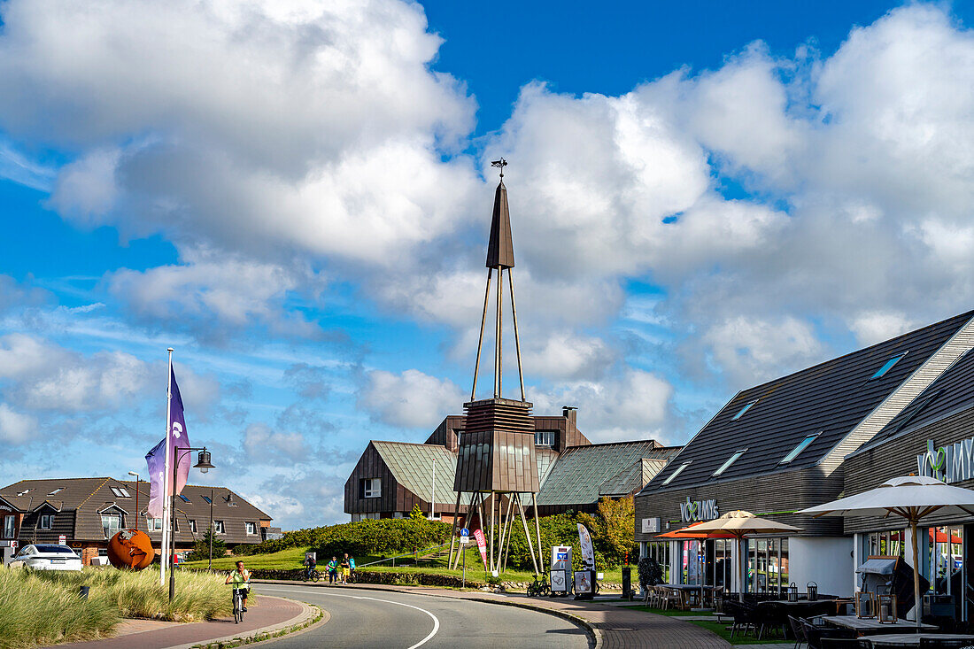 Hafenstrasse and Catholic Church of St. Raphael in List, Sylt Island, Nordfriesland District, Schleswig-Holstein, Germany, Europe