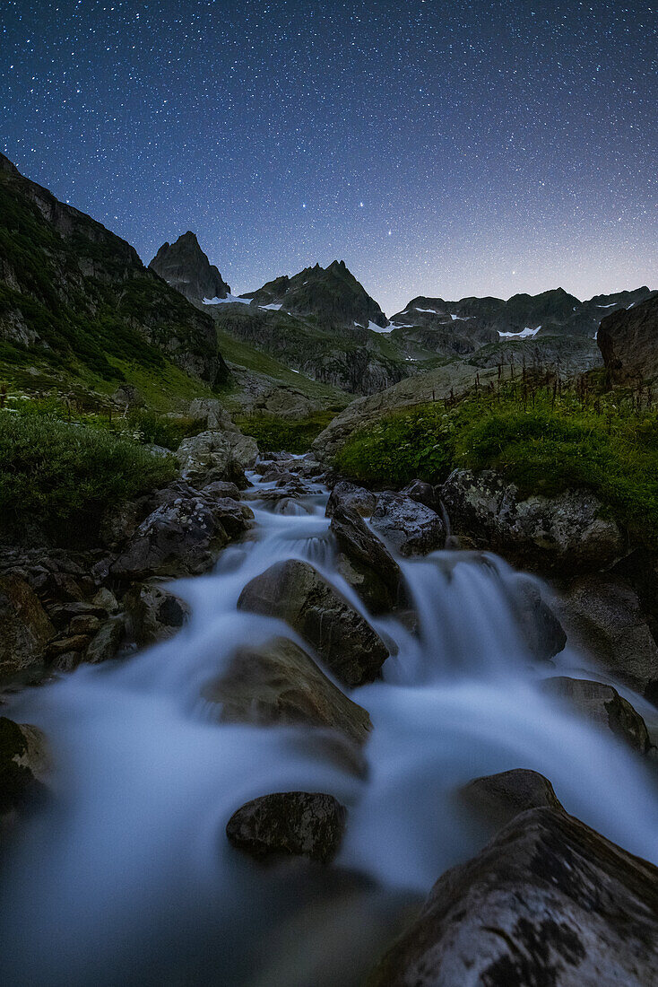 Starry sky over the mountains, Susten Pass, Canton of Bern, Switzerland