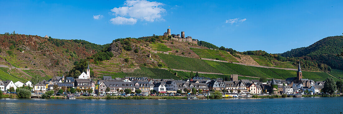 View over the Moselle to Alken and Thurant Castle, Rhineland-Palatinate, Germany