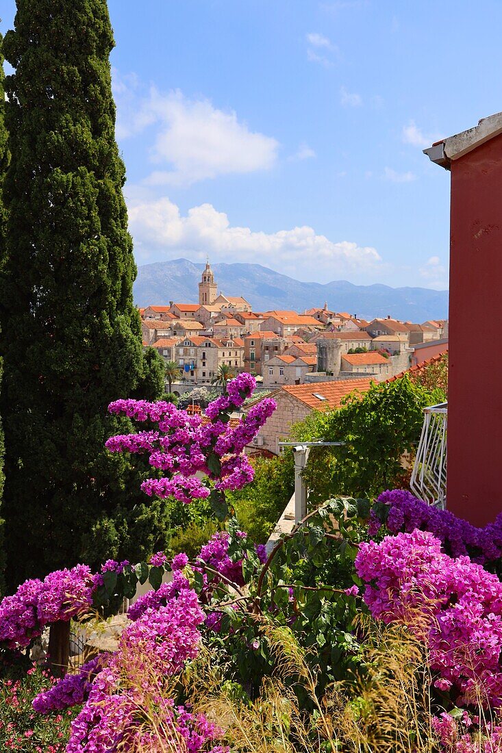 Blick auf die Altstadt von Korcula, Insel Korcula, Dalmatien, Kroatien
