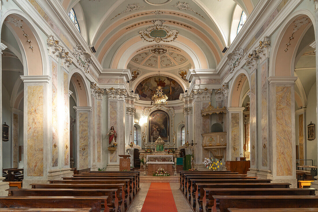 Interior of the church Chiesa dell'Annunciazione di Maria in Tenna, Valsugana, Trentino, Italy, Europe