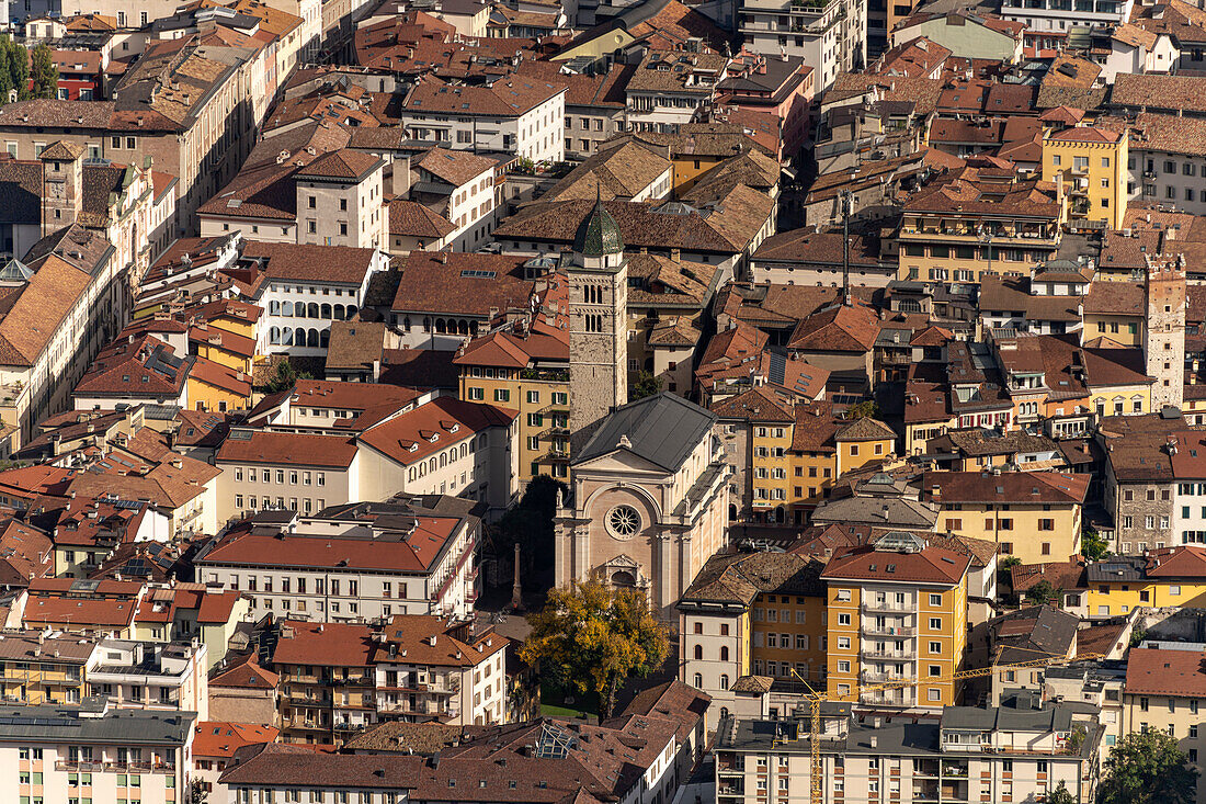 The church of Santa Maria Maggiore and the old town seen from above, Trento, Trentino, Italy, Europe