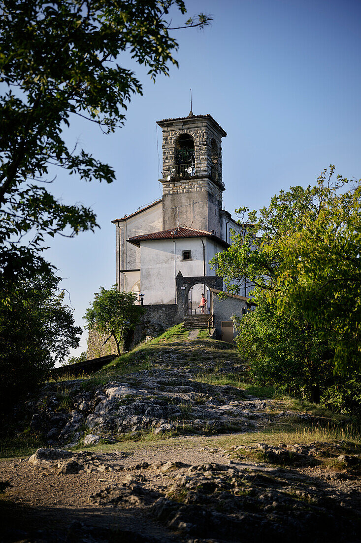 Chapel &quot;Santuario della Madonna della Ceriola&quot; on the island of Monte Isola in Lake Iseo (Lago d'Iseo, also Sebino), Brescia and Bergamo, Northern Italian Lakes, Lombardy, Italy, Europe