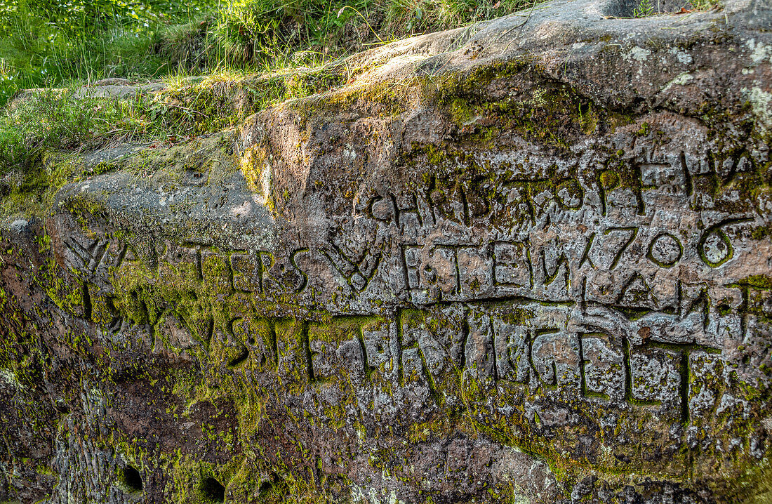 Old wall relief at the Bastei rock bridge, Saxon Switzerland, Saxony, Germany