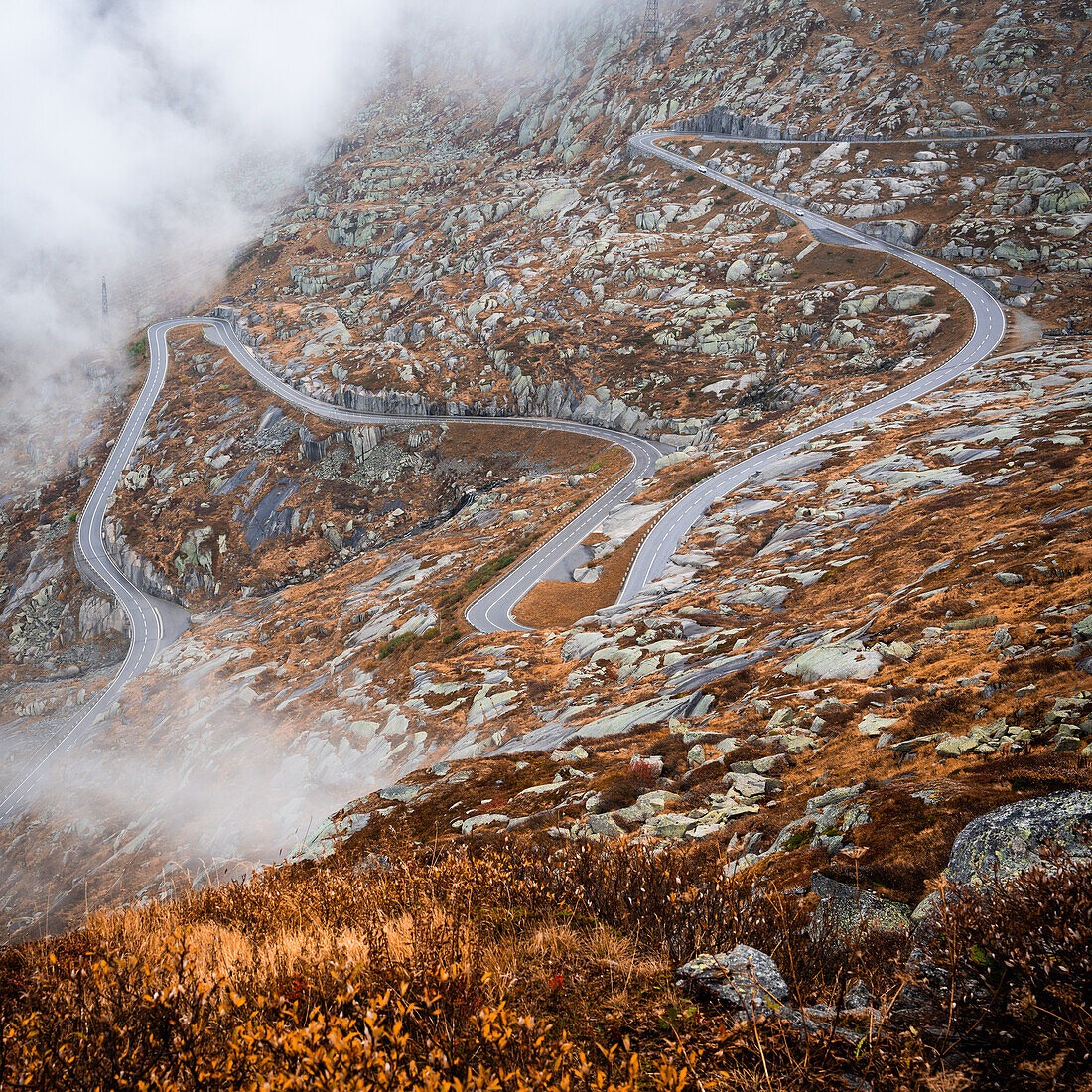 Grimselpass road in autumn; Canton of Bern, Switzerland